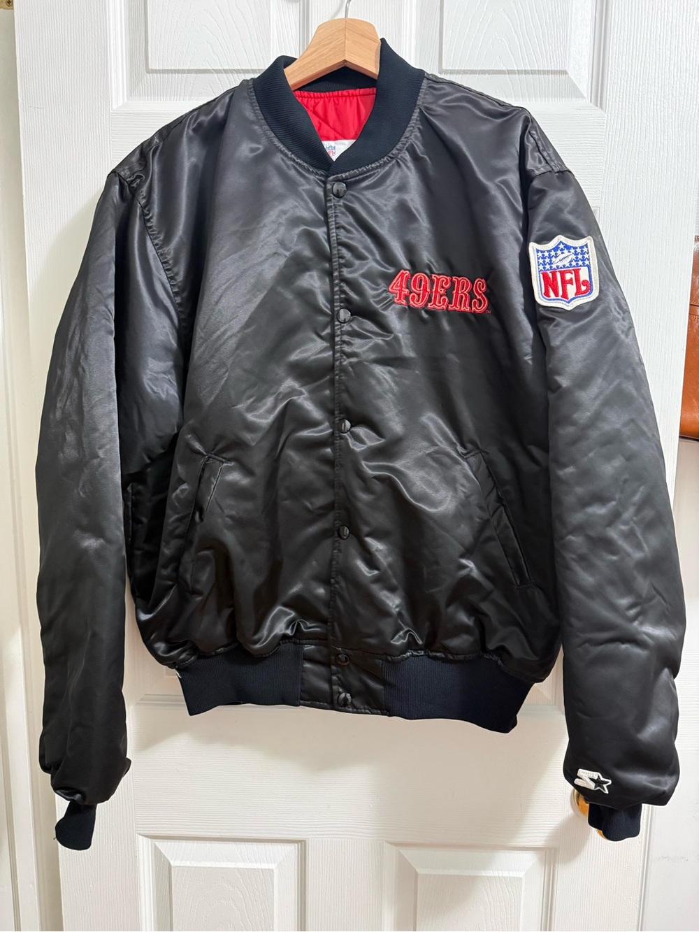Vintage NFL San Francisco 49ers Satin Bomber Jacket - Black with Red Trim